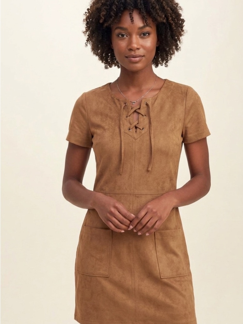 Hollister Camel Brown Lace-Up Faux Suede Dress XS